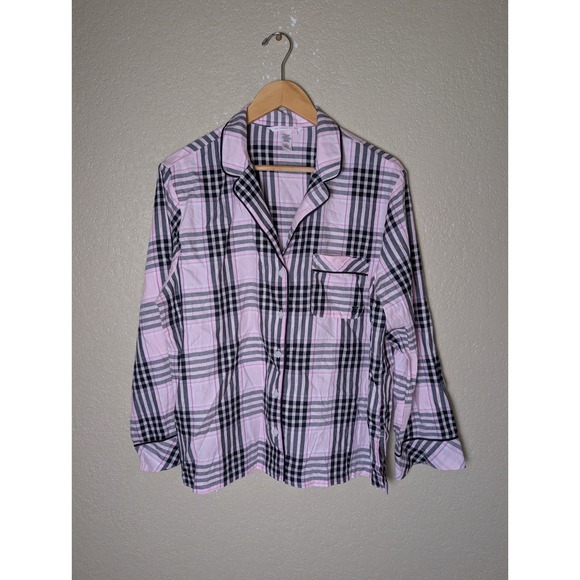 Victoria's Secret Other - Victorias Secret Pink Black Plaid Button Down Flannel Pajama Shirt Sz M Leisure
